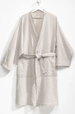 casa NOVA Leichter Musselin Bademantel graubeige