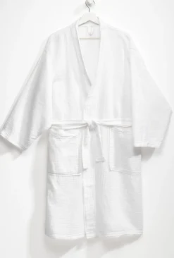 casa NOVA Leichter Musselin Bademantel weiß