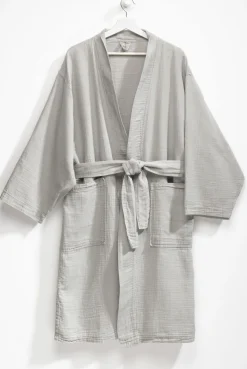 casa NOVA Leichter Musselin Bademantel silberfarben