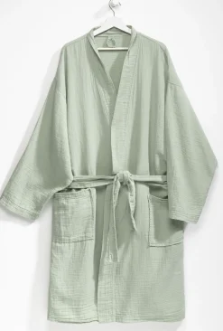 casa NOVA Leichter Musselin Bademantel grün