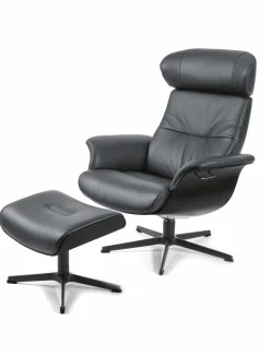 Drehsessel mit Hocker schwarz