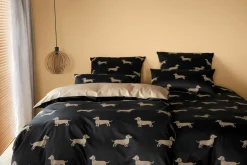 Elegante Mako-Satin-Bettwäsche beigeschwarz