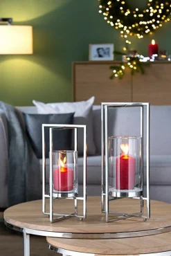 Fink Windlicht m. Glas 25cm transparentsilberfarben