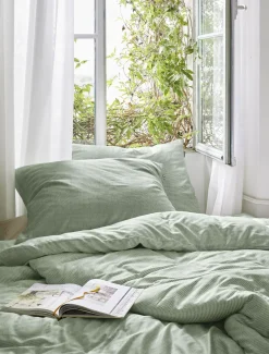 Irisette Seersucker-Bettwäsche grün