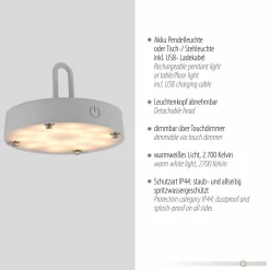 JUST LIGHT LED-Akku-Tischleuchte 1flg grau