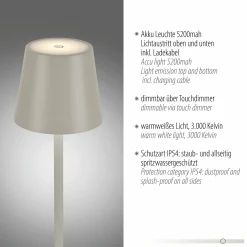 JUST LIGHT LED-Akku-Tischleuchte 1flg grauweiß