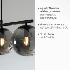 JUST LIGHT Pendelleuchte 4flg schwarz