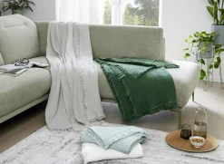 MONDO Musselin-Decke mit Fransen weiß