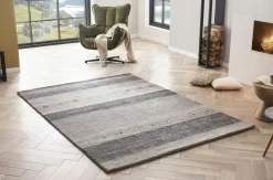 Nord Süd Handknüpfteppich graumehrfarbig