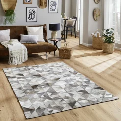 Nord Süd Leder/ Fell Teppich grau