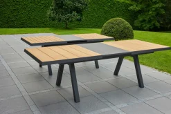 OUTDOOR Ausziehtisch Keramik/Teak braungrau
