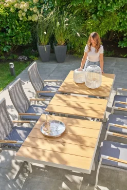 OUTDOOR Ausziehtisch Teakplatte Garten braungrau