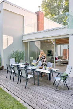 OUTDOOR Gartentisch ausziehbar 3D Glas grau