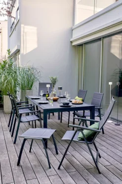 OUTDOOR Gartentisch ausziehbar 3D Glas grau