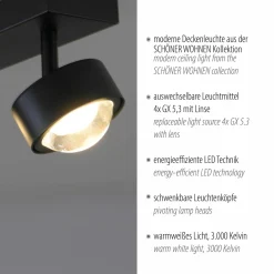 SCHÖNER WOHNEN LED-Deckenleuchte 4flg schwarz