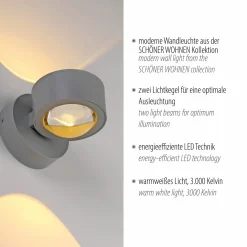 SCHÖNER WOHNEN LED-Wandleuchte 2flg silberfarben
