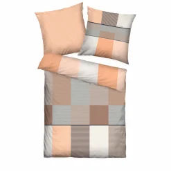 TOM TAILOR Satin-Bettwäsche grauorangeweiß