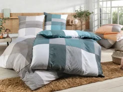 TOM TAILOR Satin-Bettwäsche grauorangeweiß